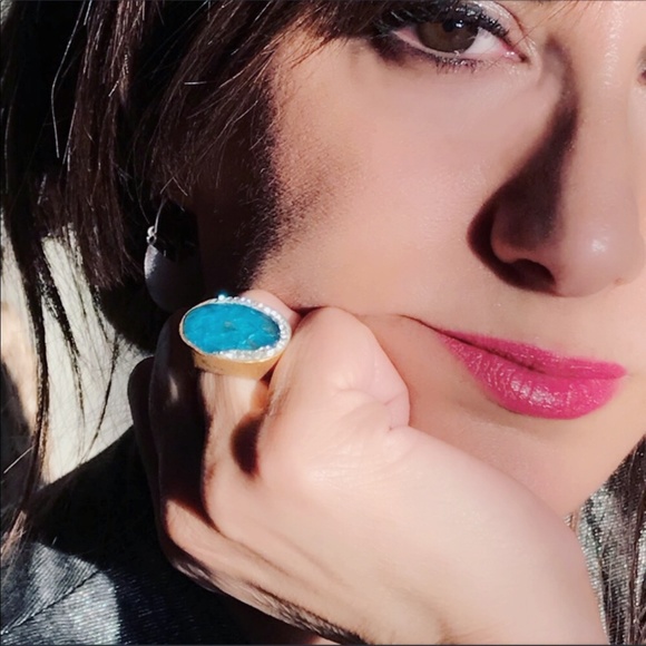 Matana Jewelry - Handmade Ocean Blue Turmaline silver gold ring